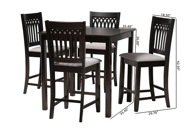 Oteria Modern Gray Fabric and Dark Brown Finished Wood 5-Piece Pub Set