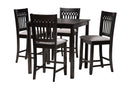 Oteria Modern Gray Fabric and Dark Brown 5-Piece Pub Set Baxton
