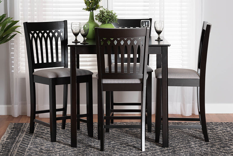 Oteria Modern Gray Fabric and Dark Brown 5-Piece Pub Set Baxton