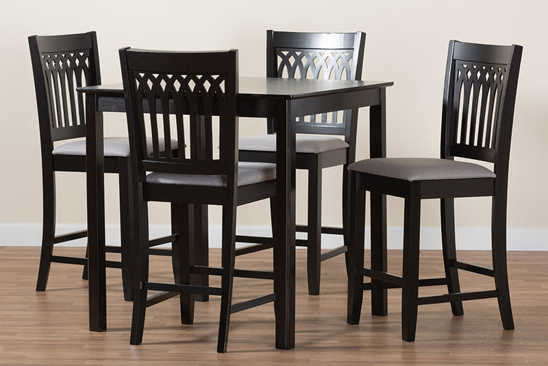 Oteria Modern Gray Fabric and Dark Brown Finished Wood 5-Piece Pub Set