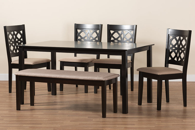 Lucy Modern Beige Fabric and Dark Brown 6-Piece Dining Set Baxton