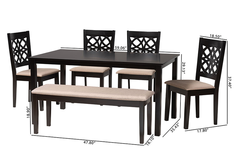 Lucy Modern Beige Fabric and Dark Brown Finished Wood 6-Piece Dining Set