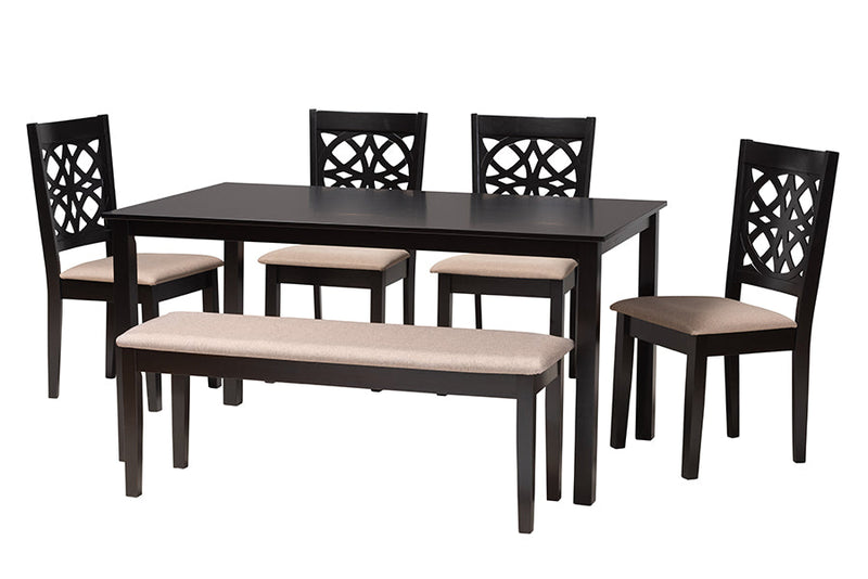 Lucy Modern Beige Fabric and Dark Brown 6-Piece Dining Set Baxton