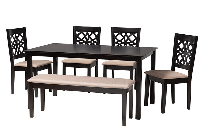 Lucy Modern Beige Fabric and Dark Brown Finished Wood 6-Piece Dining Set