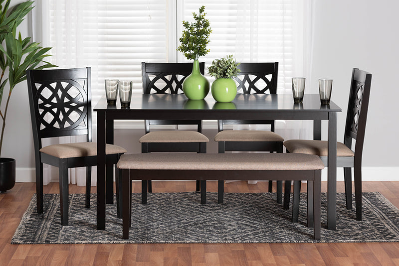 Lucy Modern Beige Fabric and Dark Brown Finished Wood 6-Piece Dining Set