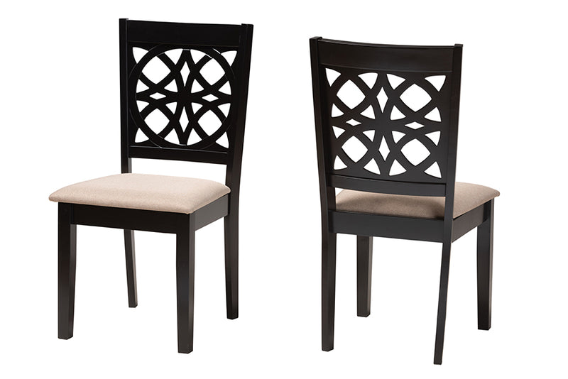 Lucy Modern Beige Fabric and Dark Brown Finished Wood 2-Piece Dining Chair Set