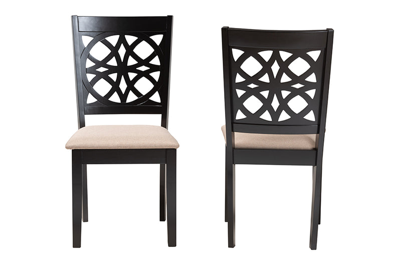 Lucy Modern Beige Fabric and Dark Brown Finished Wood 2-Piece Dining Chair Set