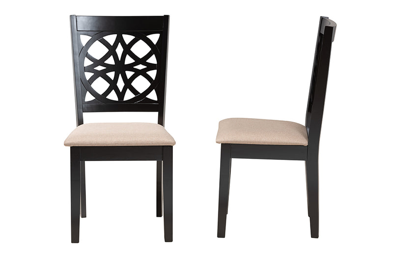 Lucy Modern Beige Fabric and Dark Brown Finished Wood 2-Piece Dining Chair Set