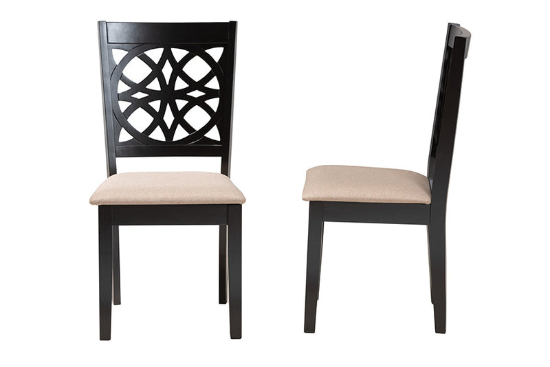 Lucy Modern Beige Fabric and Dark Brown 2Pc Dining Chair Set Baxton