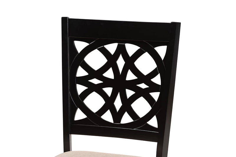 Lucy Modern Beige Fabric and Dark Brown 2Pc Dining Chair Set Baxton