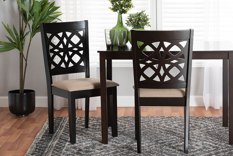 Lucy Modern Beige Fabric and Dark Brown Finished Wood 2-Piece Dining Chair Set