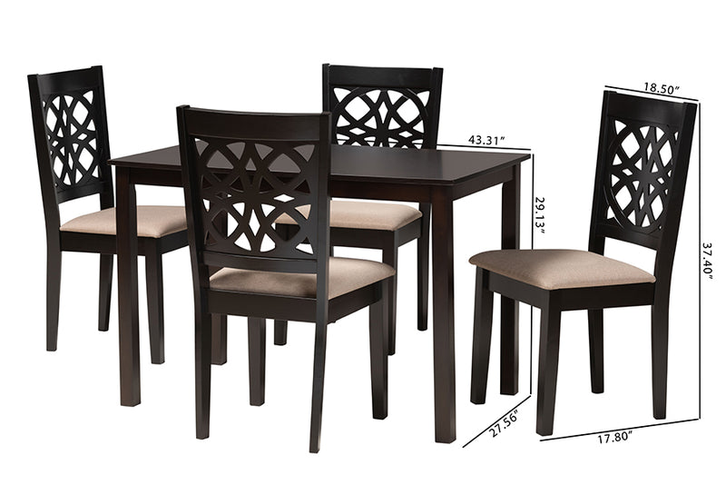 Lucy Modern Beige Fabric and Dark Brown Finished Wood 5-Piece Dining Set