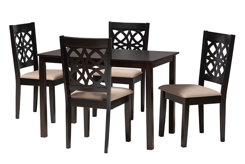 Lucy Modern Beige Fabric and Dark Brown Finished Wood 5-Piece Dining Set