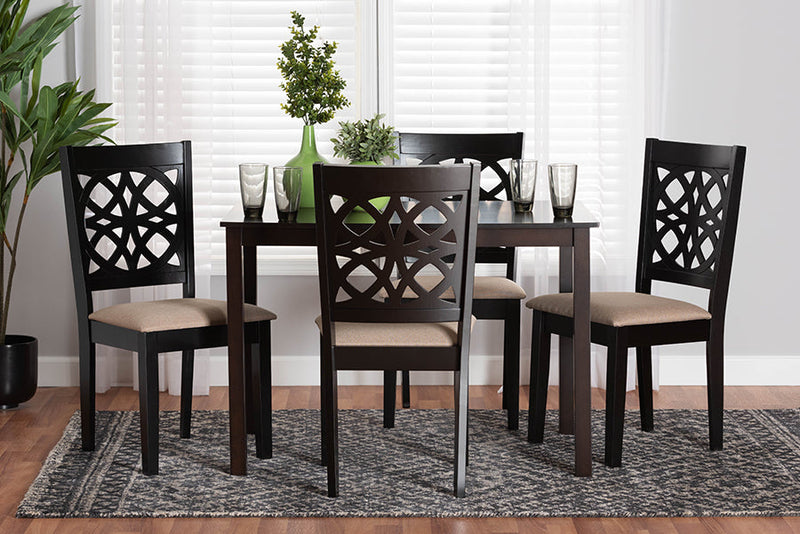 Lucy Modern Beige Fabric and Dark Brown 5-Piece Dining Set Baxton
