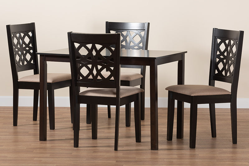 Lucy Modern Beige Fabric and Dark Brown Finished Wood 5-Piece Dining Set