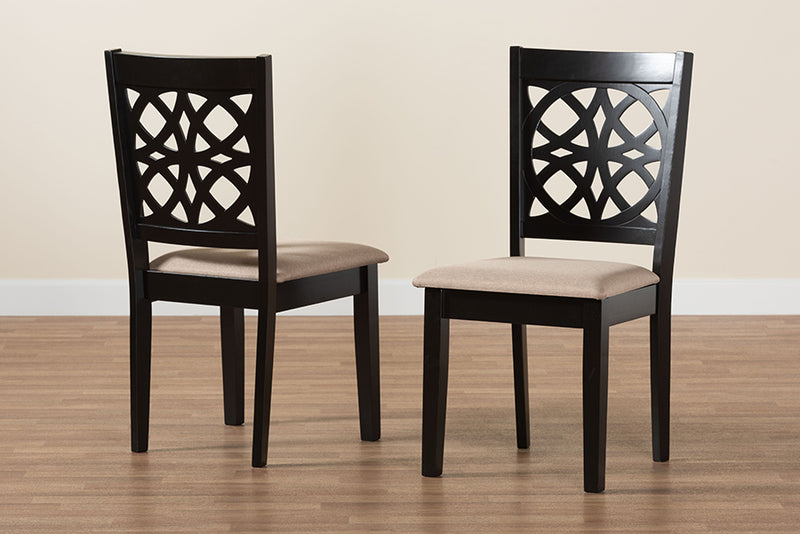 Lucy Modern Beige Fabric and Dark Brown Finished Wood 2-Piece Dining Chair Set