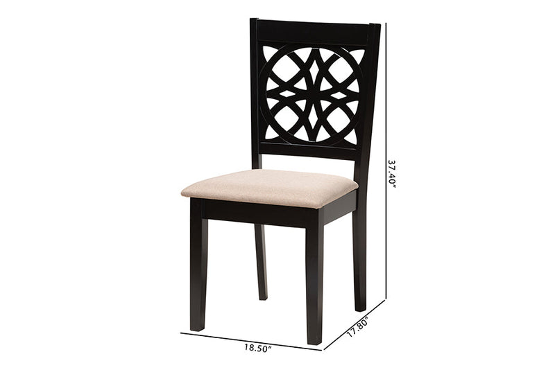Lucy Modern Beige Fabric and Dark Brown 2Pc Dining Chair Set Baxton