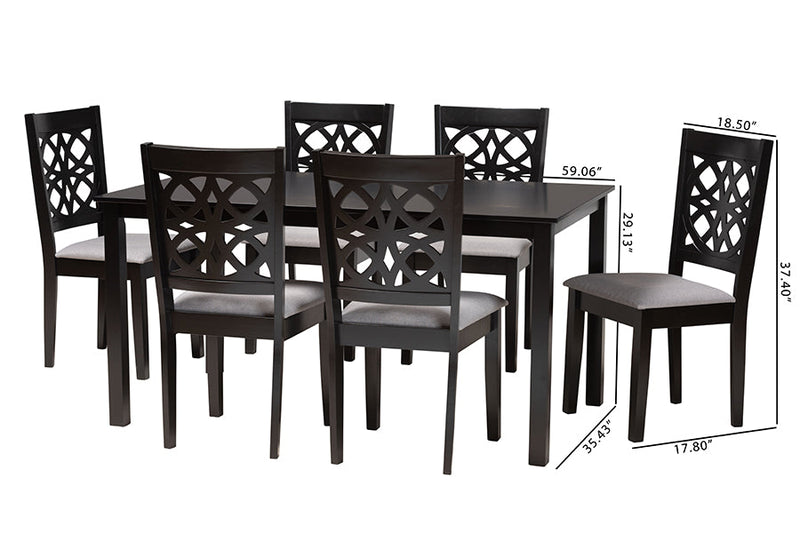 Lucy Modern Gray Fabric and Dark Brown 7-Piece Dining Set Baxton