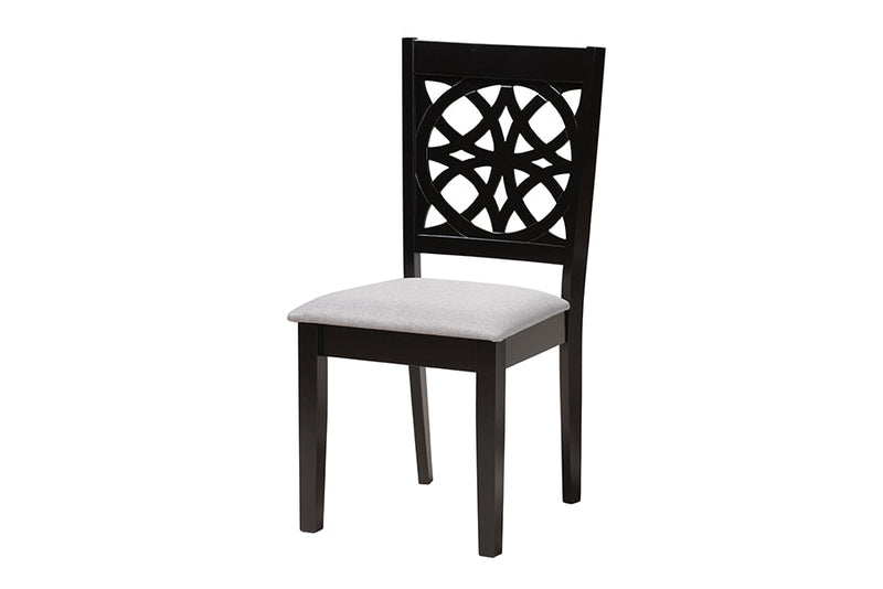 Lucy Modern Gray Fabric and Dark Brown 7-Piece Dining Set Baxton