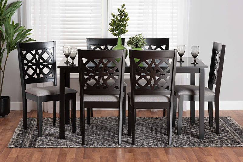 Lucy Modern Gray Fabric and Dark Brown Finished Wood 7-Piece Dining Set