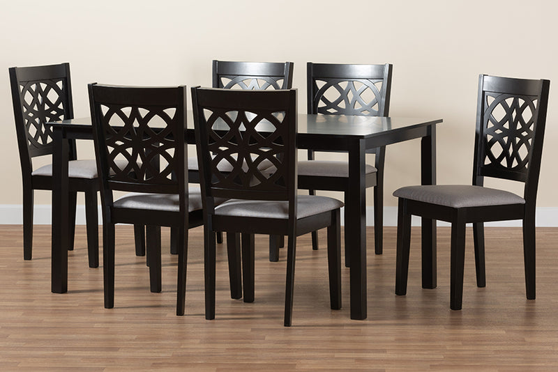 Lucy Modern Gray Fabric and Dark Brown Finished Wood 7-Piece Dining Set