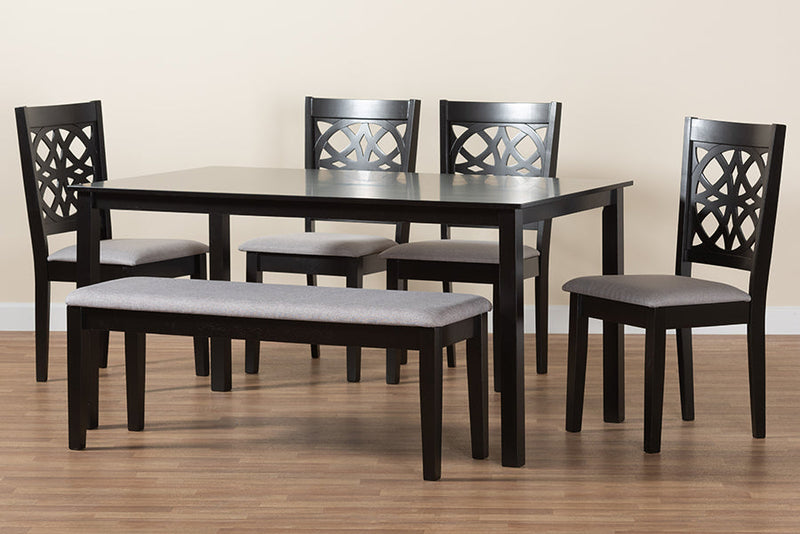 Lucy Modern Gray Fabric and Dark Brown 6-Piece Dining Set Baxton