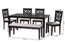 Lucy Modern Gray Fabric and Dark Brown 6-Piece Dining Set Baxton