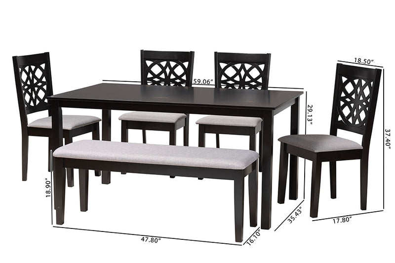 Lucy Modern Gray Fabric and Dark Brown 6-Piece Dining Set Baxton