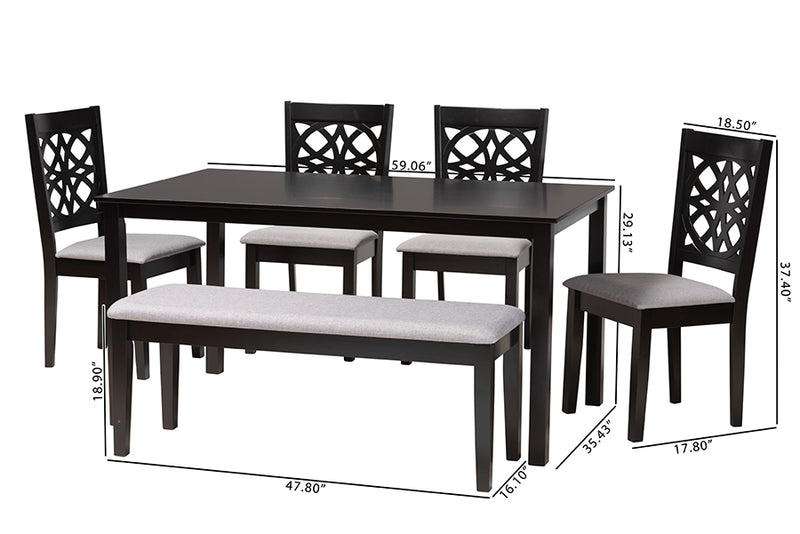 Lucy Modern Gray Fabric and Dark Brown Finished Wood 6-Piece Dining Set