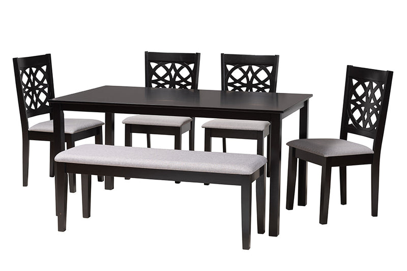 Lucy Modern Gray Fabric and Dark Brown 6-Piece Dining Set Baxton