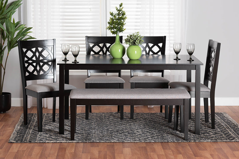 Lucy Modern Gray Fabric and Dark Brown 6-Piece Dining Set Baxton