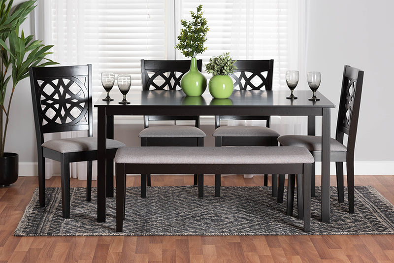 Lucy Modern Gray Fabric and Dark Brown Finished Wood 6-Piece Dining Set