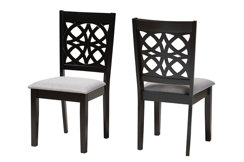 Lucy Modern Gray Fabric and Dark Brown Finished Wood 2-Piece Dining Chair Set