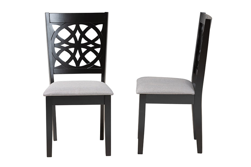 Lucy Modern Gray Fabric and Dark Brown 2Pc Dining Chair Set Baxton
