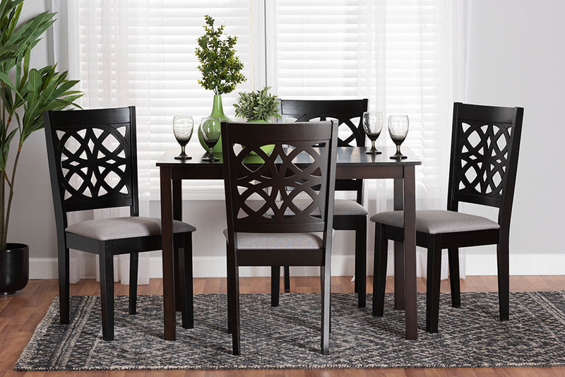 Lucy Modern Gray Fabric and Dark Brown 5-Piece Dining Set Baxton