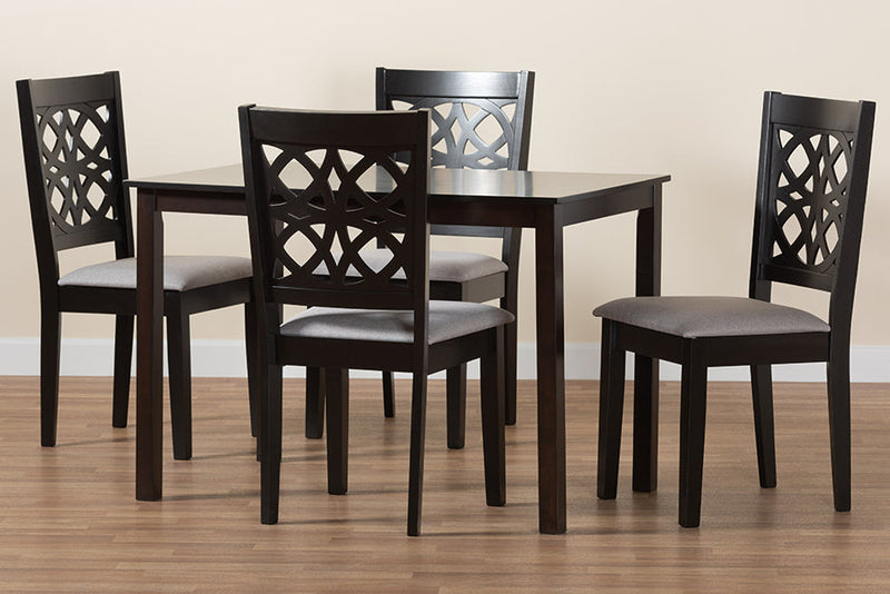 Lucy Modern Gray Fabric and Dark Brown 5-Piece Dining Set Baxton