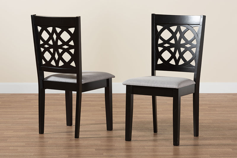 Lucy Modern Gray Fabric and Dark Brown Finished Wood 2-Piece Dining Chair Set