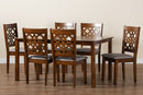 Lucy Modern Gray Fabric and Walnut Brown 7-Piece Dining Set Baxton