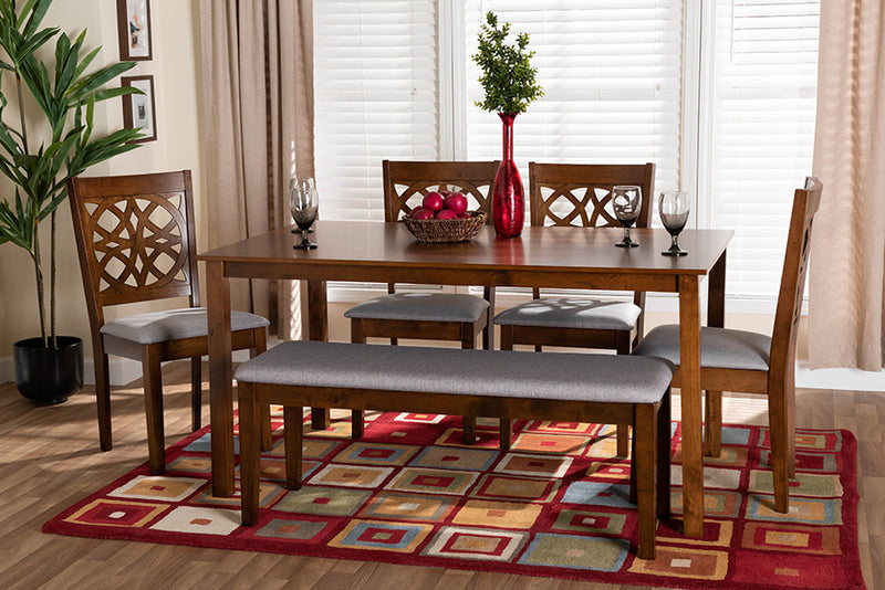 Lucy Modern Gray Fabric and Walnut Brown Finished Wood 6-Piece Dining Set