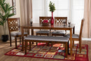 Lucy Modern Gray Fabric and Walnut Brown 6-Piece Dining Set Baxton