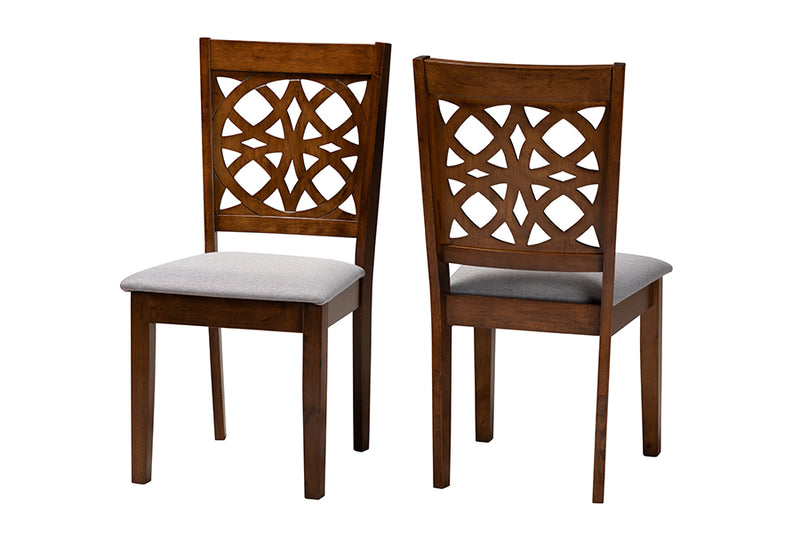 Lucy Modern Gray Fabric and Walnut Brown Finished Wood 2-Piece Dining Chair Set