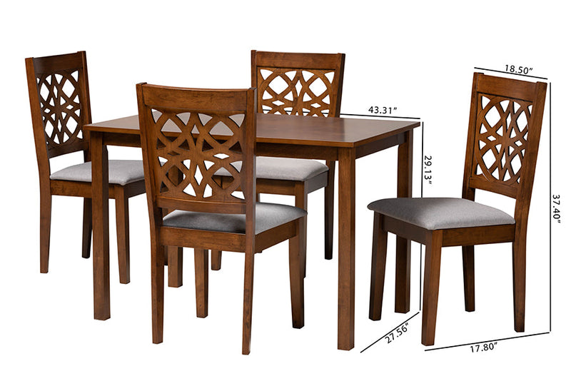 Lucy Modern Gray Fabric and Walnut Brown 5-Piece Dining Set Baxton