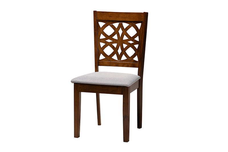 Lucy Modern Gray Fabric and Walnut Brown 5-Piece Dining Set Baxton