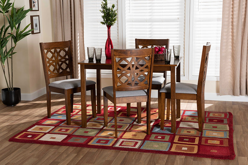 Lucy Modern Gray Fabric and Walnut Brown Finished Wood 5-Piece Dining Set