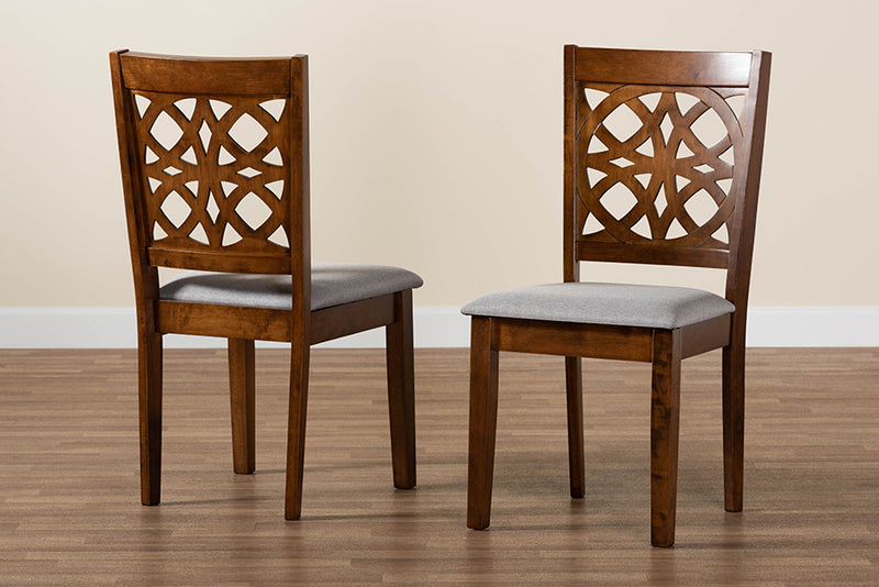 Lucy Modern Gray Fabric and Walnut Brown Finished Wood 2-Piece Dining Chair Set