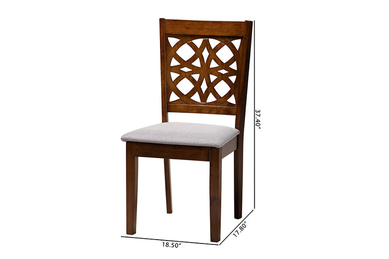 Lucy Modern Gray Fabric and Walnut Brown 2Pc Dining Chair Set Baxton