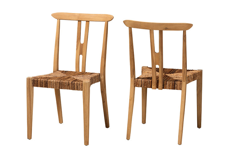 Wanda Natural Brown Teak Wood and Seagrass 2Pc Dining Chair Set Baxton