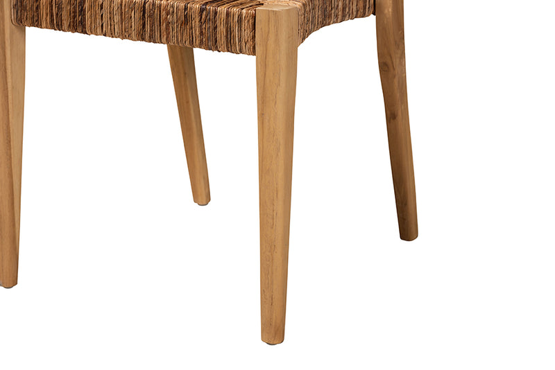 Wanda Modern Bohemian Natural Brown Teak Wood and Seagrass 2-Piece Dining Chair Set