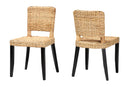 Caramay Dark Brown and Natural Rattan 2Pc Dining Chair Set Baxton