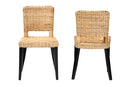 Caramay Dark Brown and Natural Rattan 2Pc Dining Chair Set Baxton